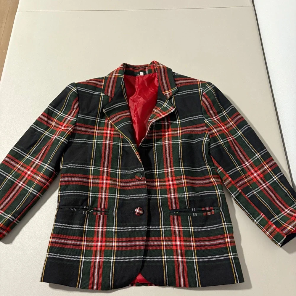 Officina‎ Kids Vintage Plaid Blazer Red Green Tartan Made in Italy Size 32 SM